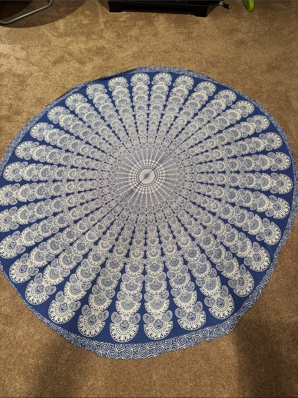 Round Blue & White Mandala Beach Towel / Throw / Wall Tapestry
